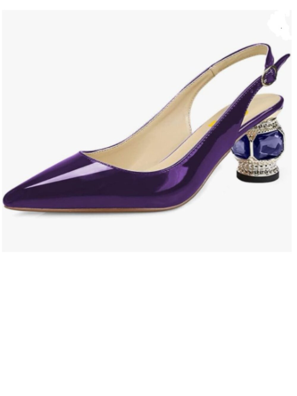 FSJ Purple Mirror Pointed Toe Buckle Slingback Crystal Heel Pumps Dress Shoes